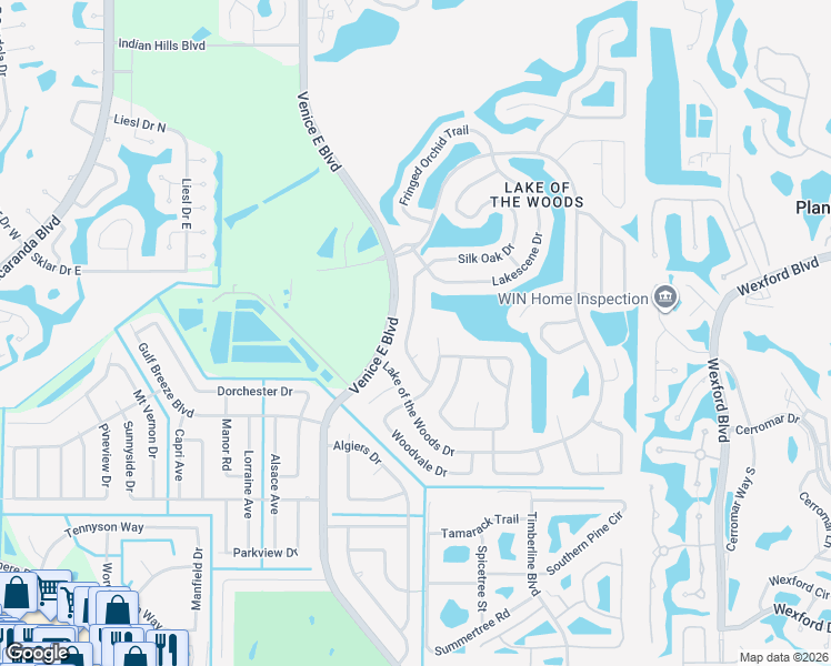 map of restaurants, bars, coffee shops, grocery stores, and more near 554 Silk Oak Drive in Venice