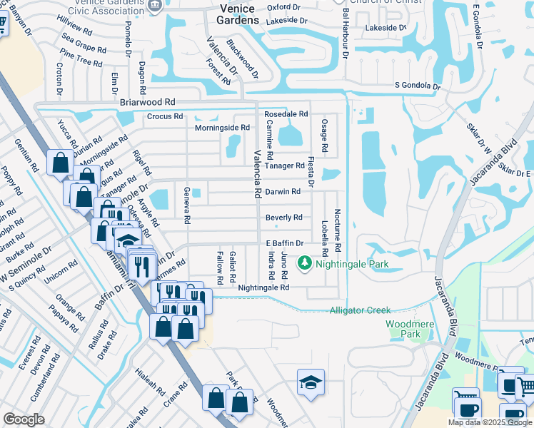 map of restaurants, bars, coffee shops, grocery stores, and more near 753 Constance Road in Venice