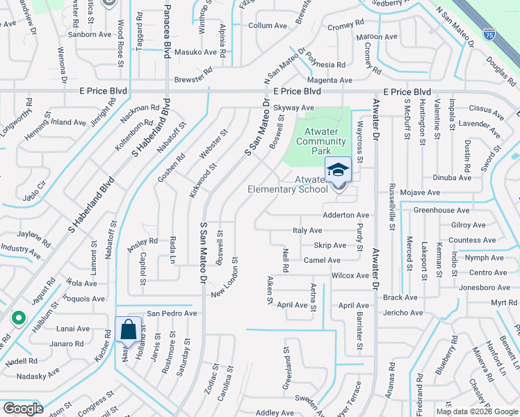 map of restaurants, bars, coffee shops, grocery stores, and more near 1580 New London Street in North Port