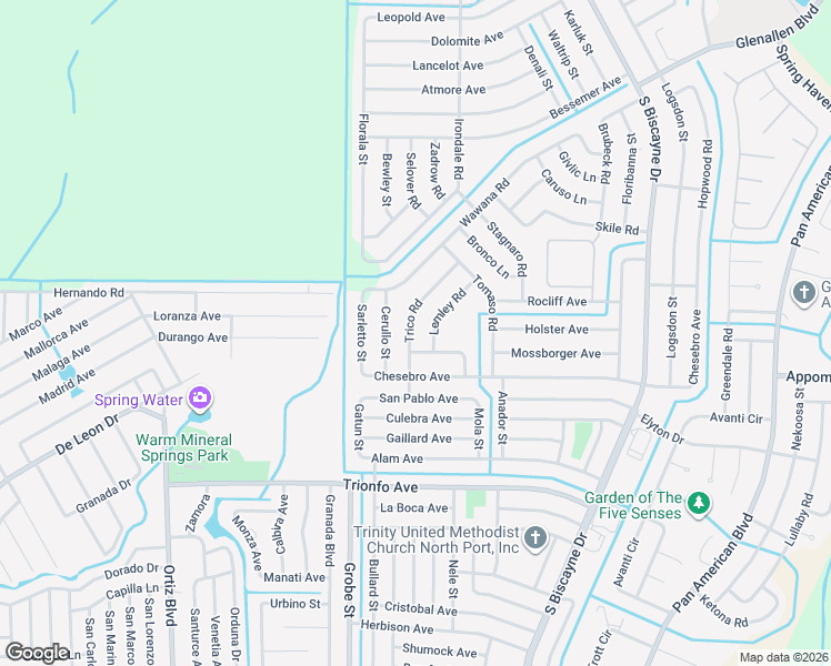 map of restaurants, bars, coffee shops, grocery stores, and more near 2829 Trico Road in North Port