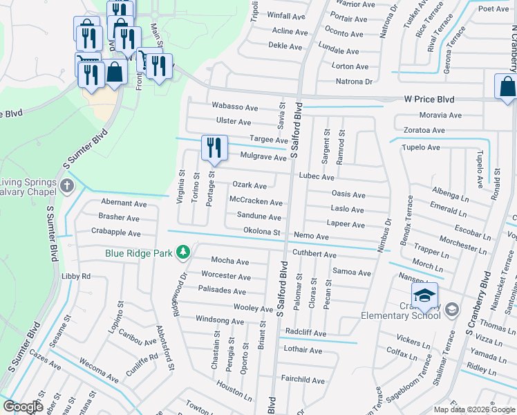 map of restaurants, bars, coffee shops, grocery stores, and more near 4211 McCracken Avenue in North Port