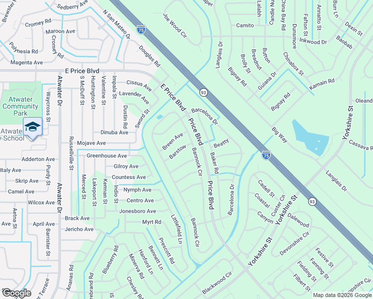 map of restaurants, bars, coffee shops, grocery stores, and more near 1126 Barstow in North Port