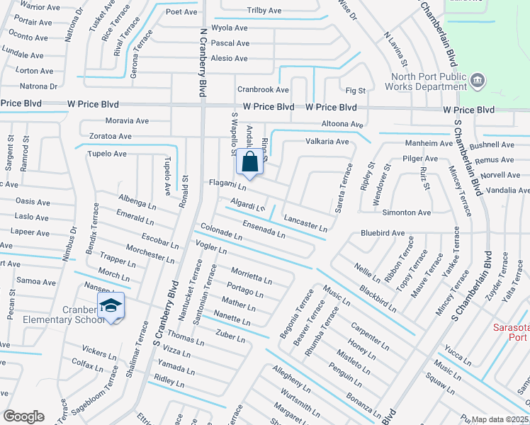 map of restaurants, bars, coffee shops, grocery stores, and more near 2743 Algardi Lane in North Port