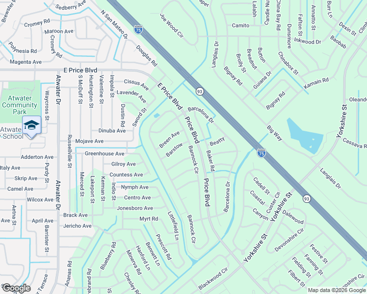 map of restaurants, bars, coffee shops, grocery stores, and more near 1126 Barstow in North Port