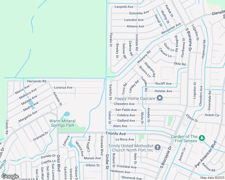 map of restaurants, bars, coffee shops, grocery stores, and more near 2832 Sarletto Street in North Port