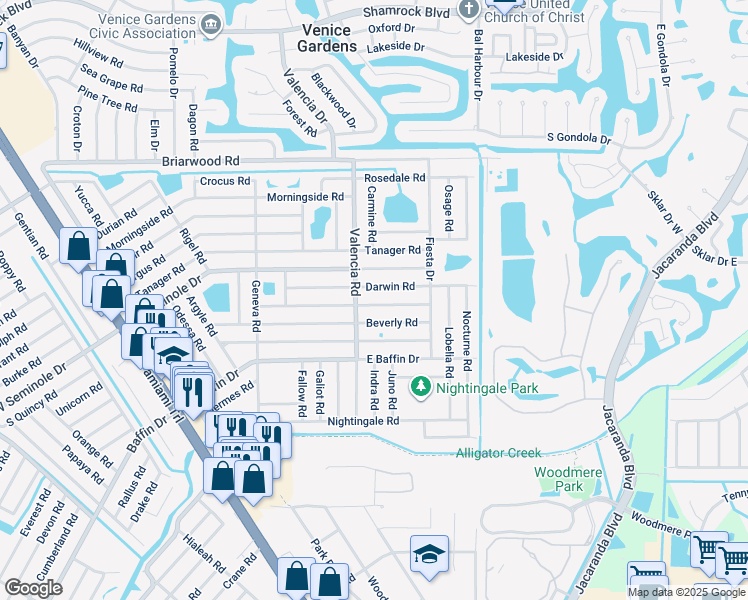 map of restaurants, bars, coffee shops, grocery stores, and more near 753 Constance Road in Venice
