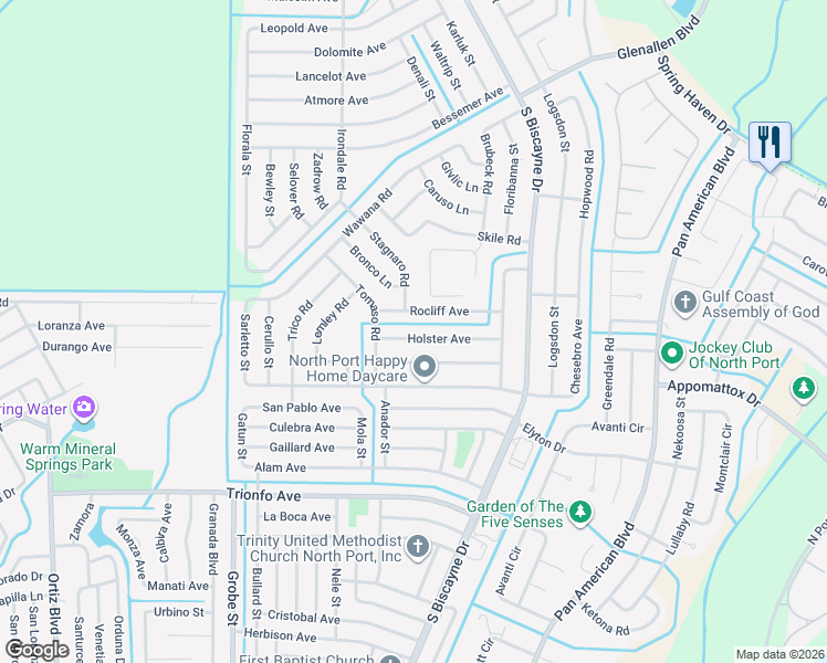 map of restaurants, bars, coffee shops, grocery stores, and more near 8242 Holster Avenue in North Port