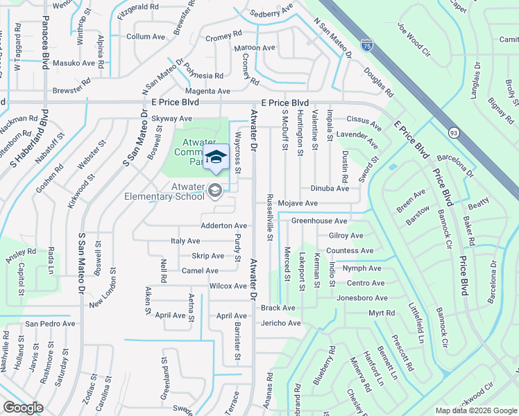 map of restaurants, bars, coffee shops, grocery stores, and more near 1424 Atwater Drive in North Port