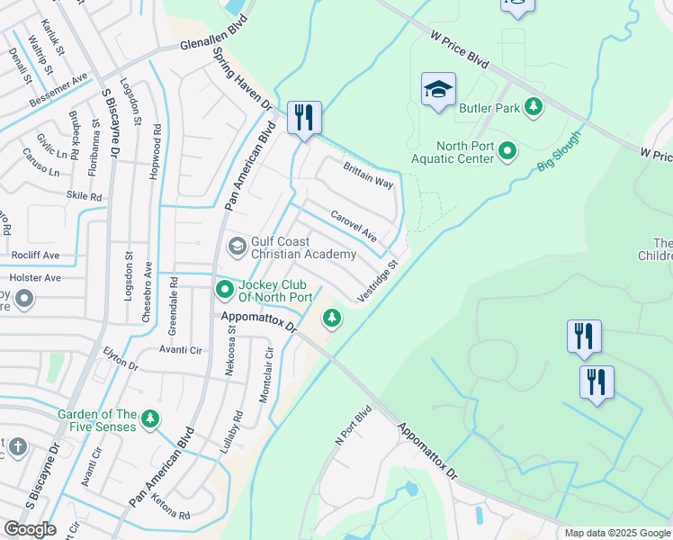 map of restaurants, bars, coffee shops, grocery stores, and more near 6703 Electra Avenue in North Port
