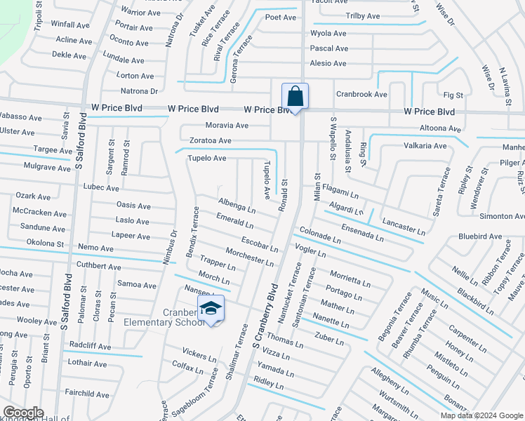 map of restaurants, bars, coffee shops, grocery stores, and more near 3160 Albenga Lane in North Port