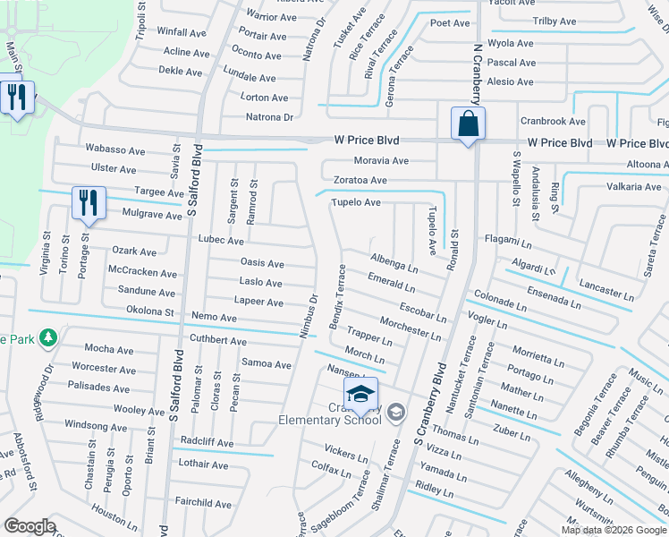 map of restaurants, bars, coffee shops, grocery stores, and more near 1897 Bendix Terrace in North Port