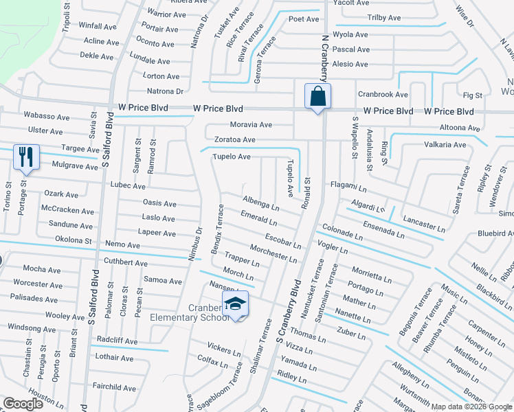 map of restaurants, bars, coffee shops, grocery stores, and more near 3248 Emerald Lane in North Port