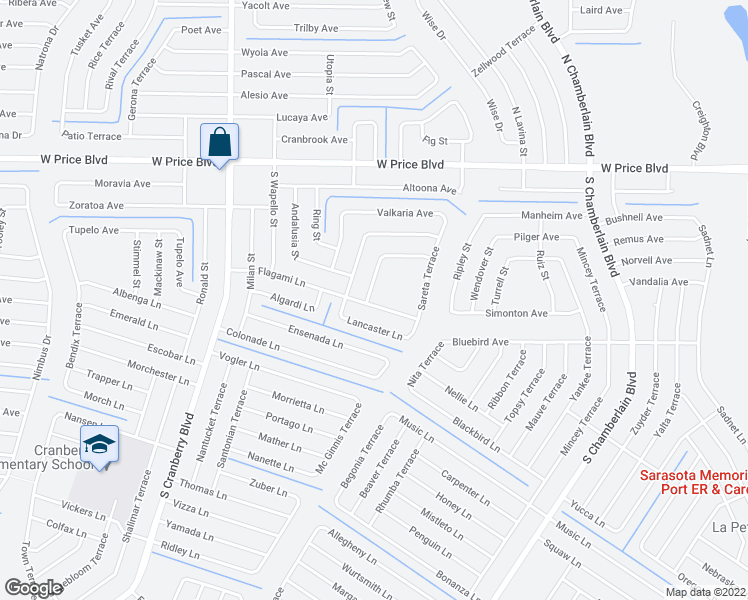 map of restaurants, bars, coffee shops, grocery stores, and more near 1352 Prairie Terrace in North Port