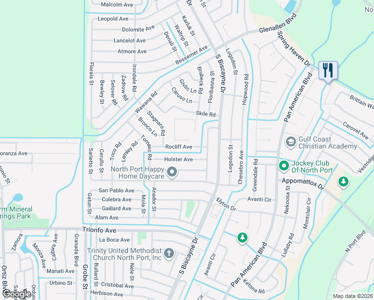 map of restaurants, bars, coffee shops, grocery stores, and more near 8203 Holster Avenue in North Port