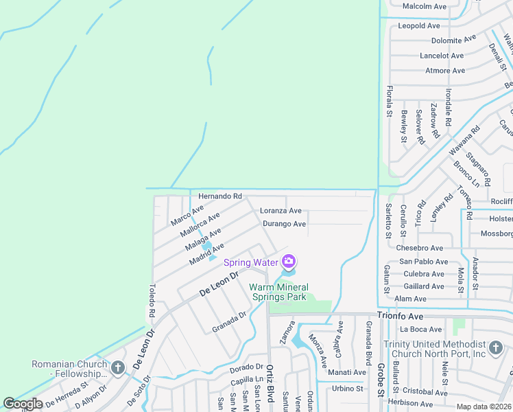 map of restaurants, bars, coffee shops, grocery stores, and more near Loranza Avenue in Warm Mineral Springs