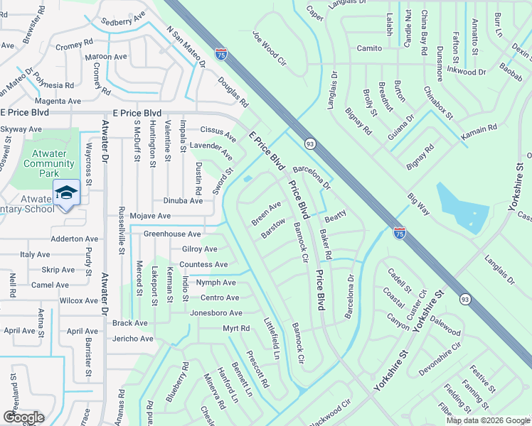 map of restaurants, bars, coffee shops, grocery stores, and more near 1247 Barstow Avenue in North Port