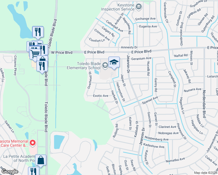 map of restaurants, bars, coffee shops, grocery stores, and more near 1193 Knotty Pine Avenue in North Port