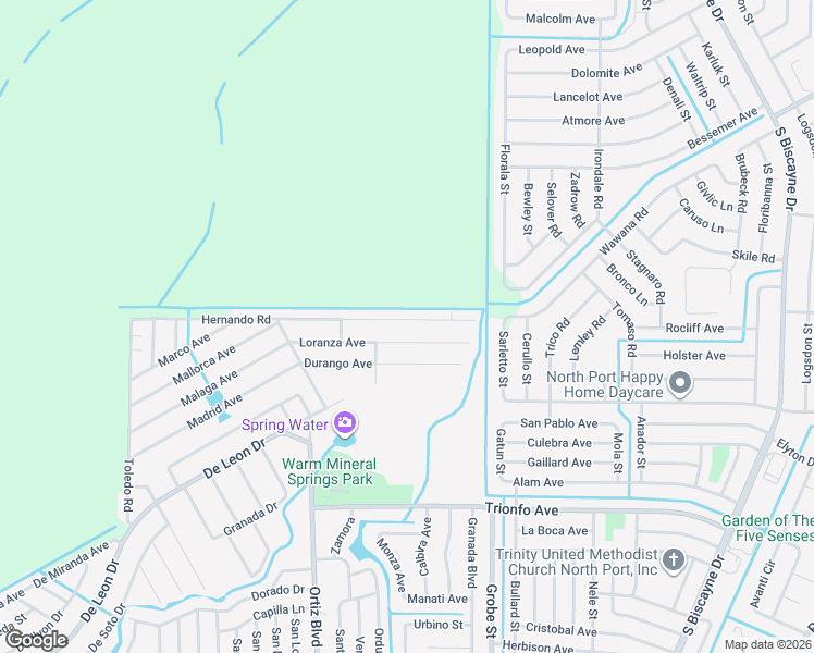 map of restaurants, bars, coffee shops, grocery stores, and more near 12316 Hernando Road in North Port