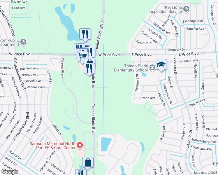 map of restaurants, bars, coffee shops, grocery stores, and more near 1430 Sun Market Place in North Port