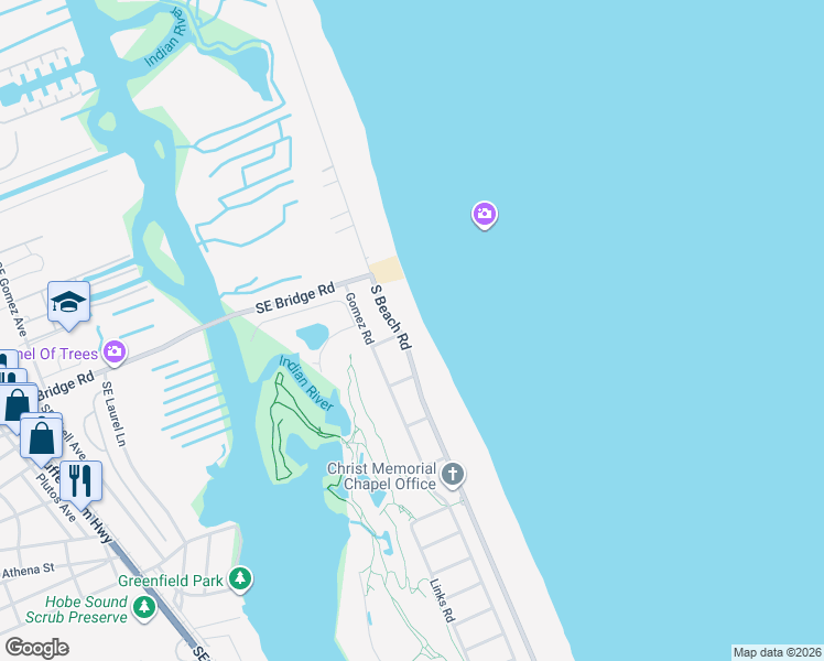 map of restaurants, bars, coffee shops, grocery stores, and more near 15 South Beach Road in Hobe Sound