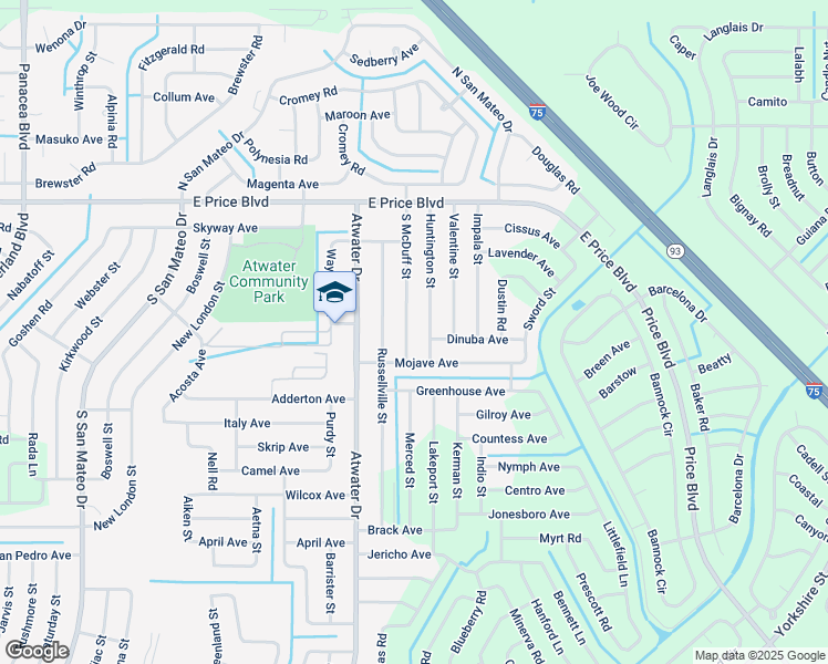 map of restaurants, bars, coffee shops, grocery stores, and more near 1314 South McDuff Street in North Port