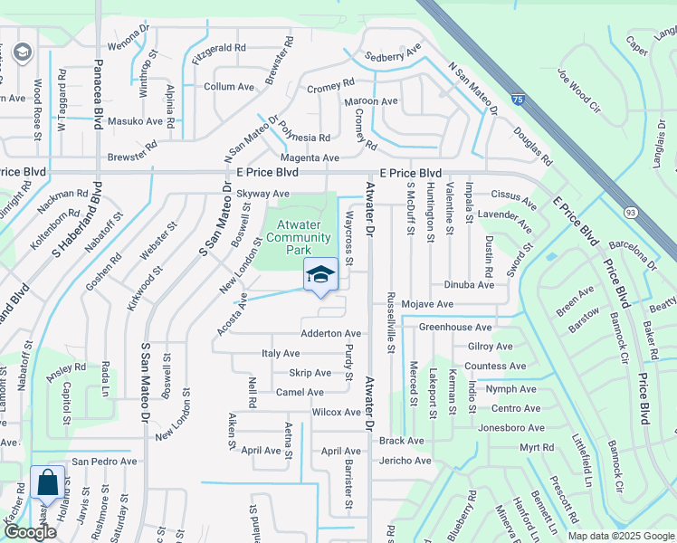 map of restaurants, bars, coffee shops, grocery stores, and more near 1297 Atwater Drive in North Port