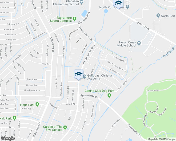 map of restaurants, bars, coffee shops, grocery stores, and more near 6927 Roslyn Court in North Port