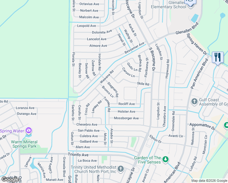 map of restaurants, bars, coffee shops, grocery stores, and more near 2511 Stagnaro Road in North Port