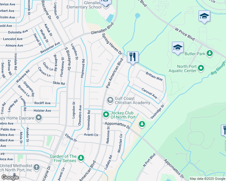 map of restaurants, bars, coffee shops, grocery stores, and more near 2861 Whispering Pine Lane in North Port
