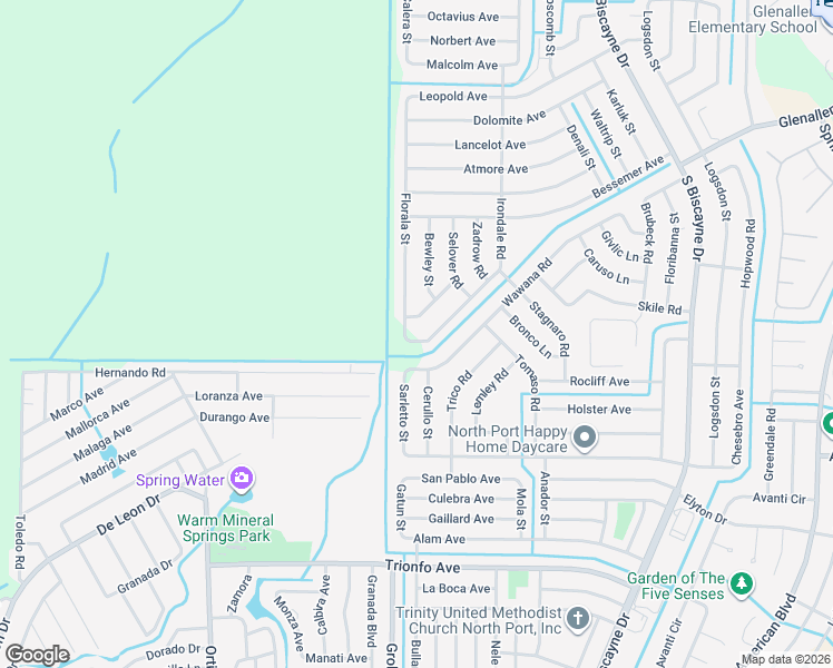 map of restaurants, bars, coffee shops, grocery stores, and more near 2298 Florala Street in North Port