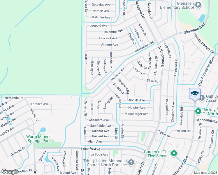map of restaurants, bars, coffee shops, grocery stores, and more near 2309 Bronco Lane in North Port