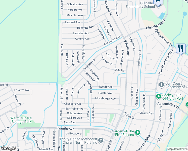 map of restaurants, bars, coffee shops, grocery stores, and more near 8365 Skile Road in North Port