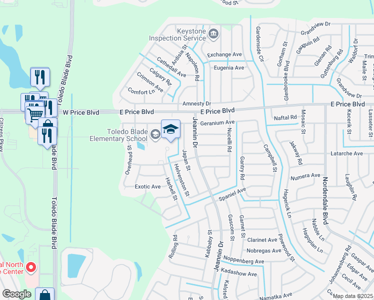 map of restaurants, bars, coffee shops, grocery stores, and more near 1252 Japan Street in North Port