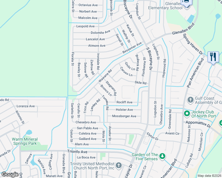 map of restaurants, bars, coffee shops, grocery stores, and more near 8365 Skile Road in North Port
