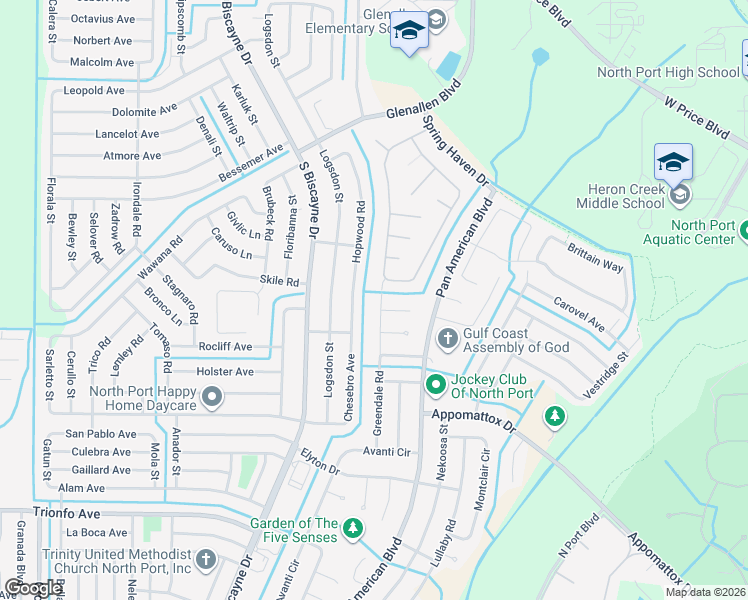 map of restaurants, bars, coffee shops, grocery stores, and more near 2484 Hopwood Road in North Port