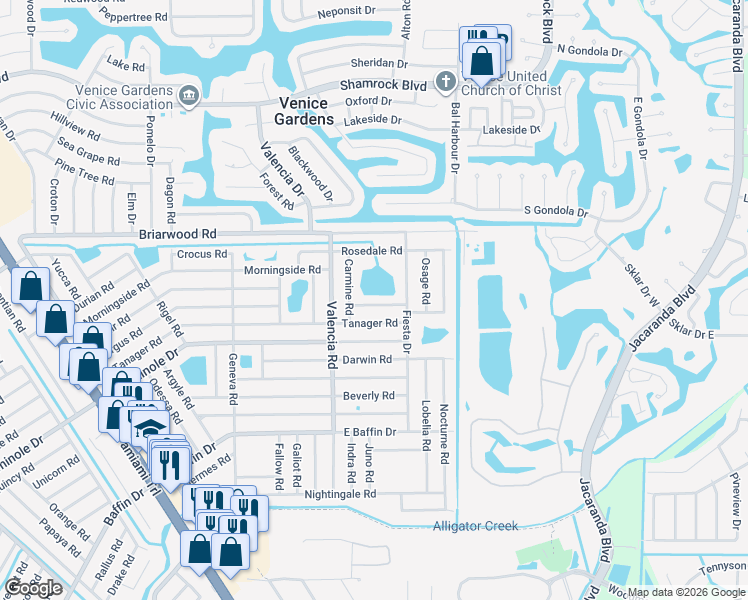map of restaurants, bars, coffee shops, grocery stores, and more near 987 Shasta Road in Venice