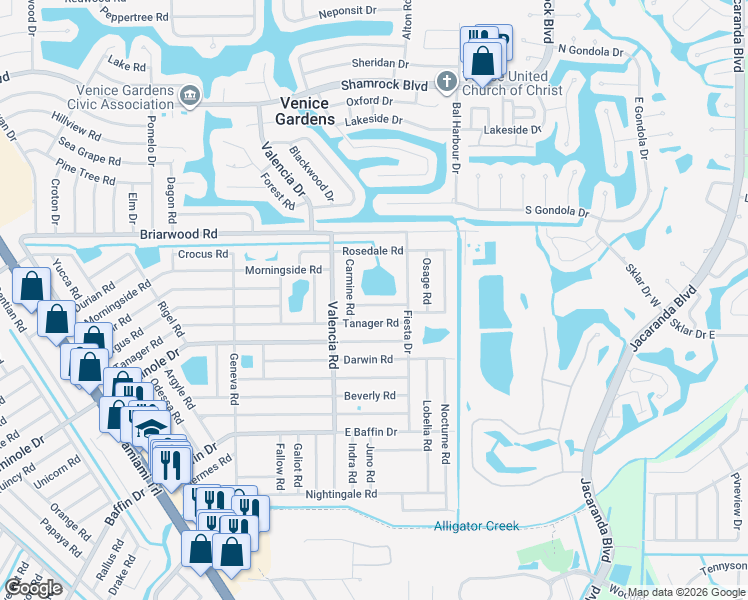map of restaurants, bars, coffee shops, grocery stores, and more near 987 Shasta Road in Venice