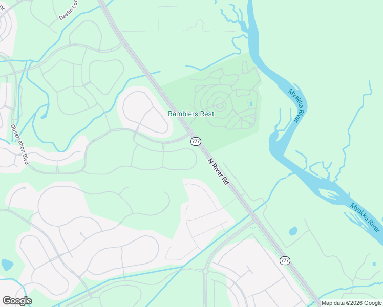 map of restaurants, bars, coffee shops, grocery stores, and more near North River Road in Venice