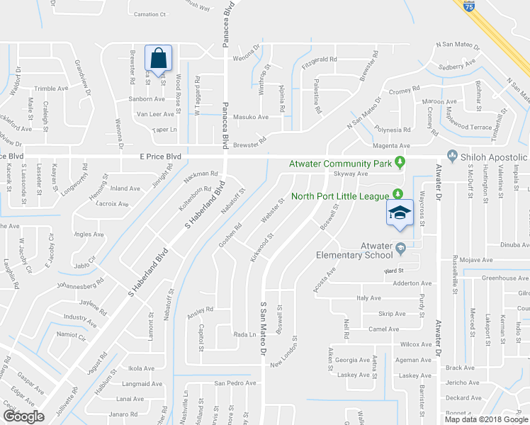 map of restaurants, bars, coffee shops, grocery stores, and more near 1339 Webster Street in North Port