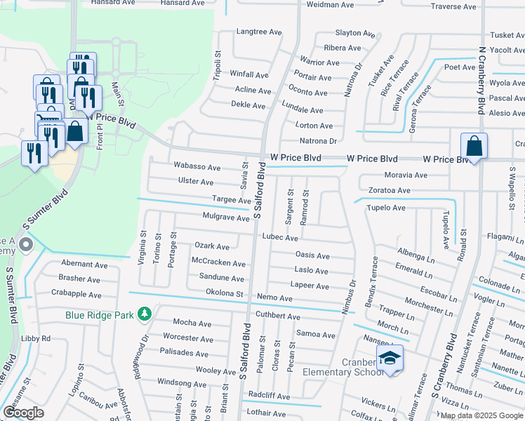 map of restaurants, bars, coffee shops, grocery stores, and more near 1350 S Salford Blvd in North Port