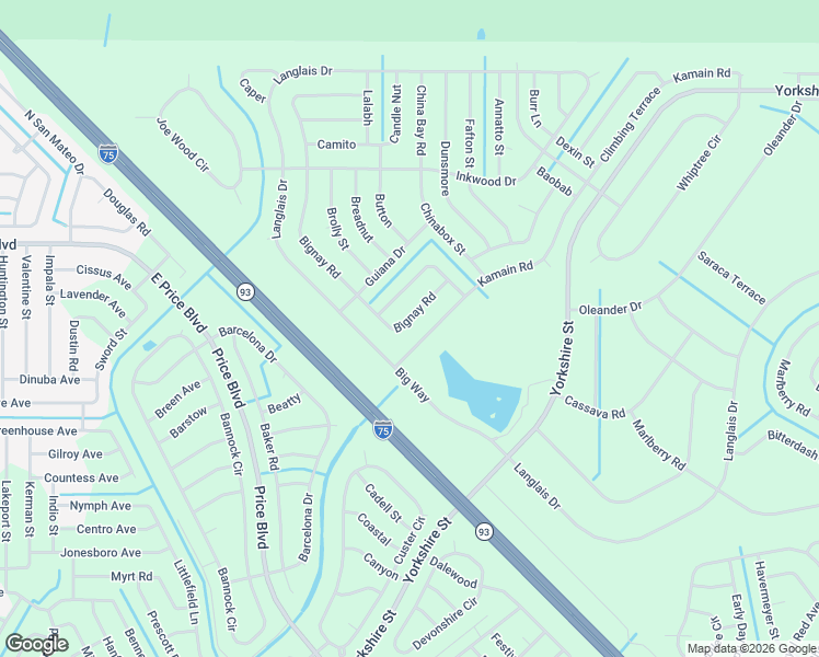 map of restaurants, bars, coffee shops, grocery stores, and more near Bignay Road in North Port