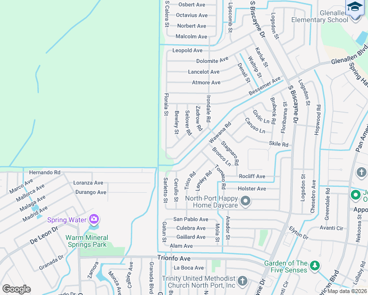 map of restaurants, bars, coffee shops, grocery stores, and more near 2323 Irondale Road in North Port