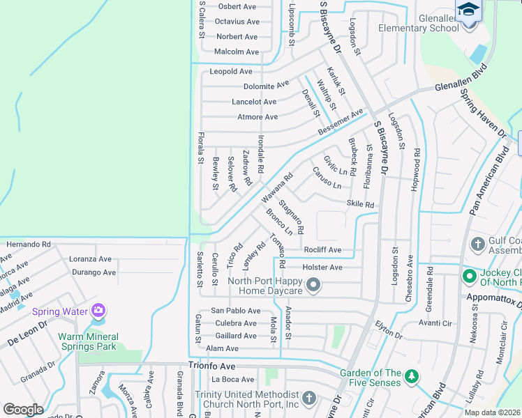 map of restaurants, bars, coffee shops, grocery stores, and more near 2309 Bronco Lane in North Port