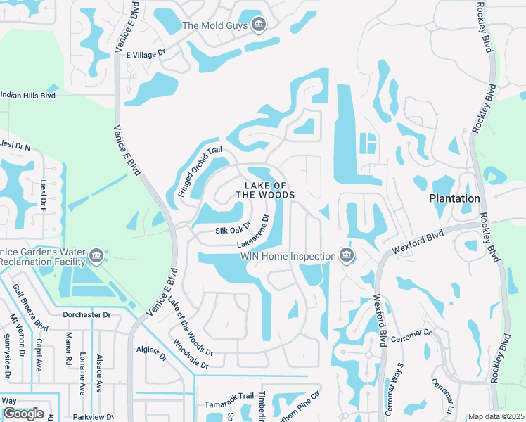 map of restaurants, bars, coffee shops, grocery stores, and more near 664 Lakescene Drive in Venice