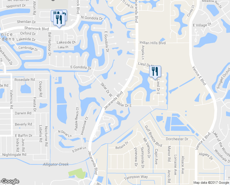 map of restaurants, bars, coffee shops, grocery stores, and more near 1008 Betsy Court in Venice