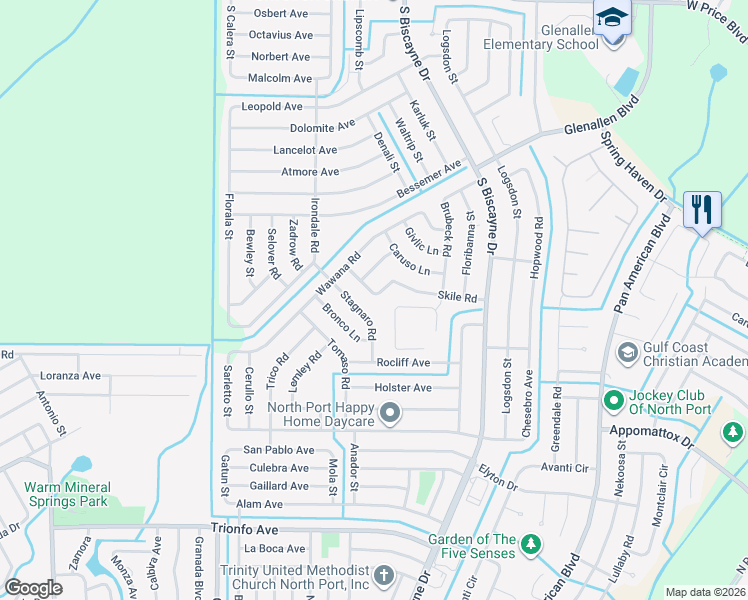 map of restaurants, bars, coffee shops, grocery stores, and more near 8365 Skile Road in North Port