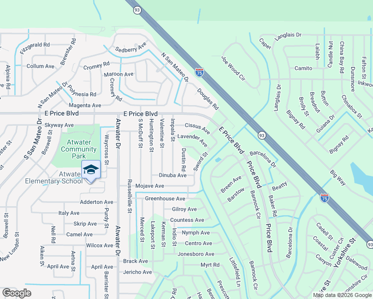 map of restaurants, bars, coffee shops, grocery stores, and more near 116 Dustin Road in North Port