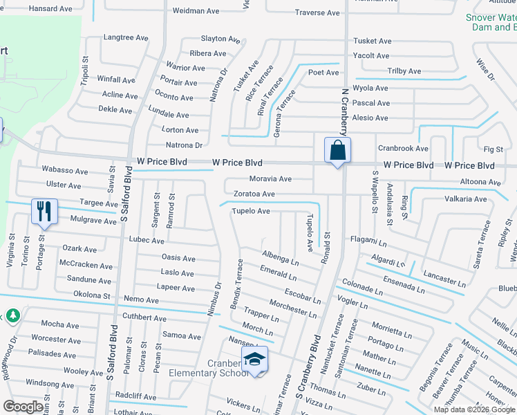 map of restaurants, bars, coffee shops, grocery stores, and more near 3376 Tupelo Avenue in North Port