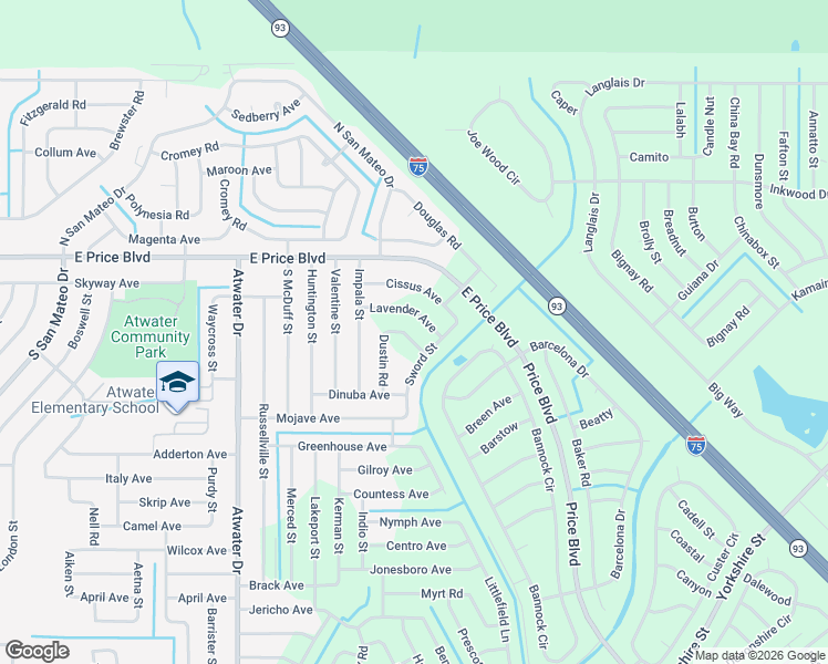 map of restaurants, bars, coffee shops, grocery stores, and more near 116 Dustin Road in North Port