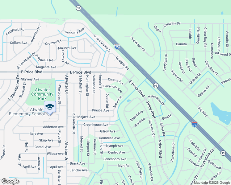 map of restaurants, bars, coffee shops, grocery stores, and more near 116 Dustin Road in North Port